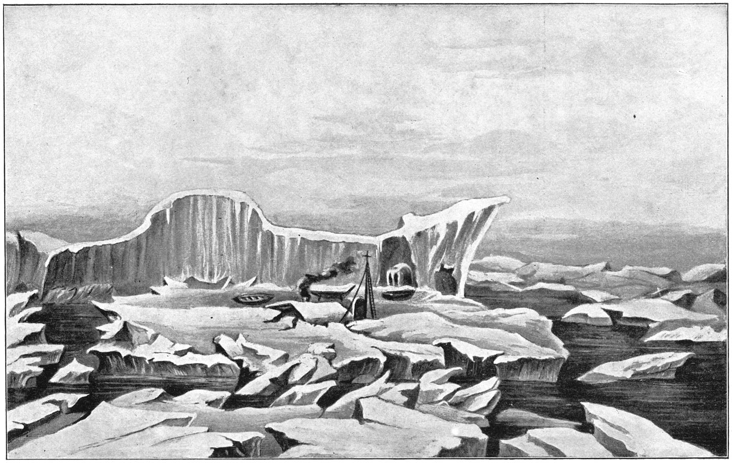 Tocht op een ijsschots door de bemanning van de „Hansa”.